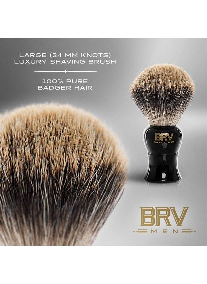 BRV MEN 100% Pure Badger Shaving Brush Large (24Mm Knots) Heavy Resin Handle Use With Doubleedge Safety Razor Straight Razor And Shaving Bowl Black  - Image 4