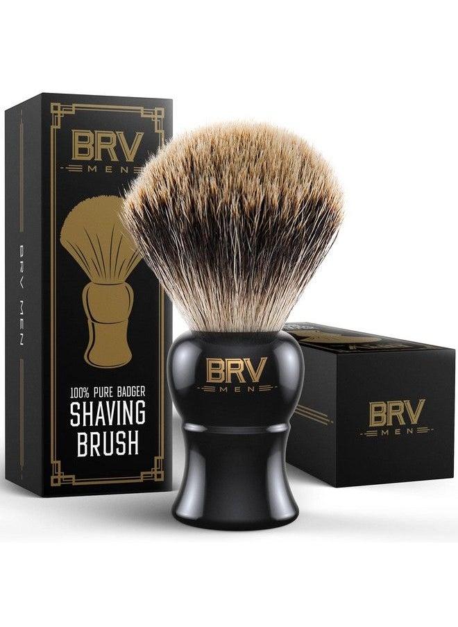 BRV MEN 100% Pure Badger Shaving Brush Large (24Mm Knots) Heavy Resin Handle Use With Doubleedge Safety Razor Straight Razor And Shaving Bowl Black  - Image 2