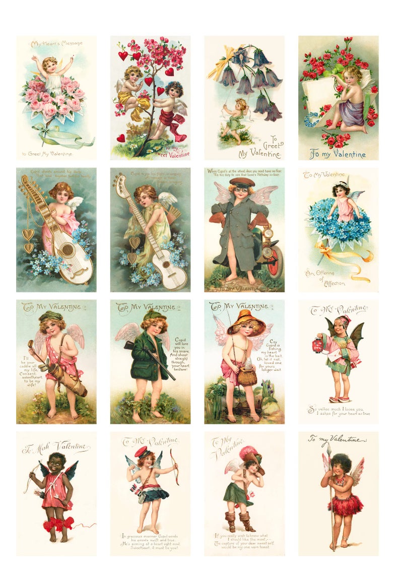 Decoupage Paper Pack (21 Sheets 6"x8") Cherubs St Valentine Love Greetings FLONZ Vintage Styled St Valentive Cards Pictures for Decoupage, Craft and Scrapbooking