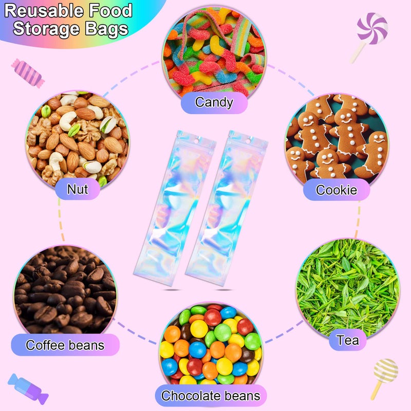 ANZNKU 50 Pcs 2.7" x 9" Pen Bags Holographic Mylar Bags Pen Packaging Bag Resealable Smell Proof Bag for Party Favor Food Storage, Cosmetics, Jewelry & Pen Packaging - Image 5