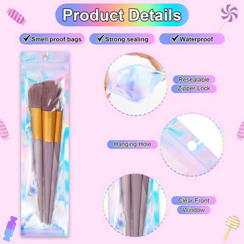 ANZNKU 50 Pcs 2.7" x 9" Pen Bags Holographic Mylar Bags Pen Packaging Bag Resealable Smell Proof Bag for Party Favor Food Storage, Cosmetics, Jewelry & Pen Packaging - Image 3