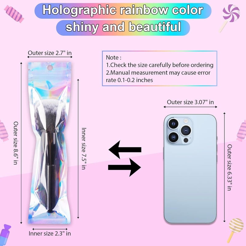ANZNKU 50 Pcs 2.7" x 9" Pen Bags Holographic Mylar Bags Pen Packaging Bag Resealable Smell Proof Bag for Party Favor Food Storage, Cosmetics, Jewelry & Pen Packaging - Image 2