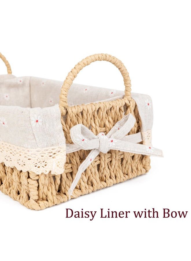 Agirlvct Wicker Storage Baskets with Handle and Liner, Rectangular Natural Paper Rope Woven Shelf Baskets for Organizing, Storage Bins Organizers for Living Room Bedroom Bathroom Tabletops(Set of 2) - Image 2