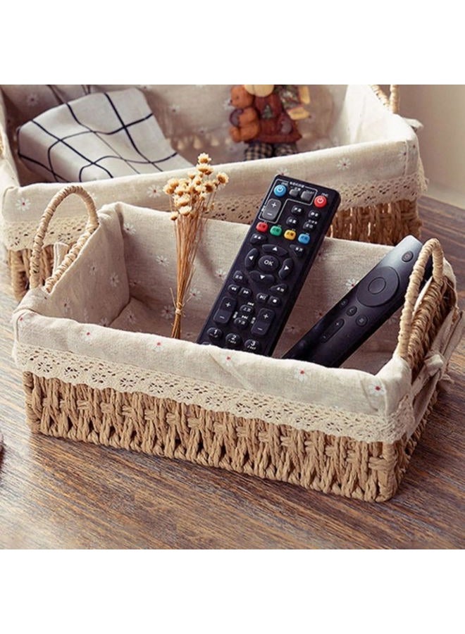 Agirlvct Wicker Storage Baskets with Handle and Liner, Rectangular Natural Paper Rope Woven Shelf Baskets for Organizing, Storage Bins Organizers for Living Room Bedroom Bathroom Tabletops(Set of 2) - Image 4