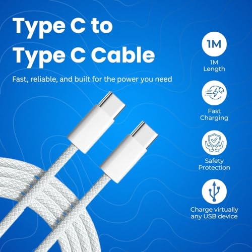 MMAK 60W USB-C to USB-C Braided Fast Charging Cable, PD High-Speed Data Sync Nylon Cord Compatible with iPhone 15 / iPhone 16 / iPhone 16 Plus/iPhone 15 Pro Max/Samsung Galaxy, White - Image 2