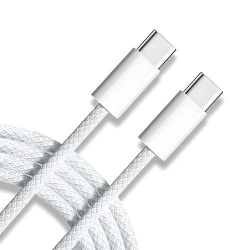 MMAK 60W USB-C to USB-C Braided Fast Charging Cable, PD High-Speed Data Sync Nylon Cord Compatible with iPhone 15 / iPhone 16 / iPhone 16 Plus/iPhone 15 Pro Max/Samsung Galaxy, White - Image 1