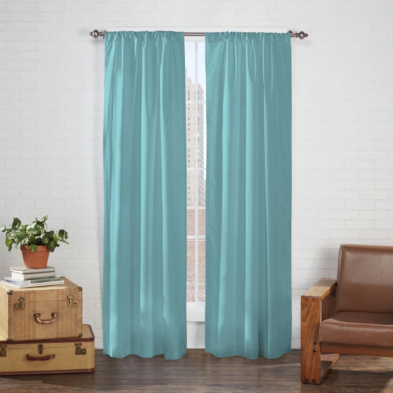 Eclipse Cadenza Microfiber Rod Pocket Panel Pair Light Filtering Window Curtains 54 in long x 40 in wide 2 Panels Aegean