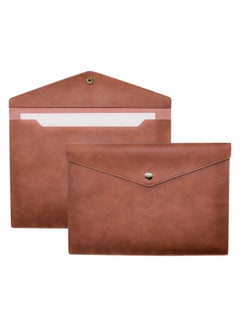 VANRA 1 Piece Pu Leather File Folders A4 Document Holder File Envelope Waterproof Portfolio Filing File Organizer For Letter Size With Snap Button Closure, Brown  - Image 1