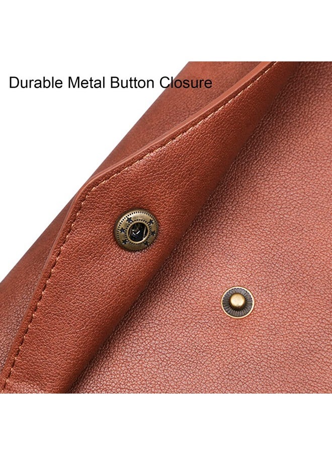 VANRA - 1 Piece Pu Leather File Folders A4 Document Holder File Envelope Waterproof Portfolio Filing File Organizer For Letter Size With Snap Button Closure, Brown - Image 1