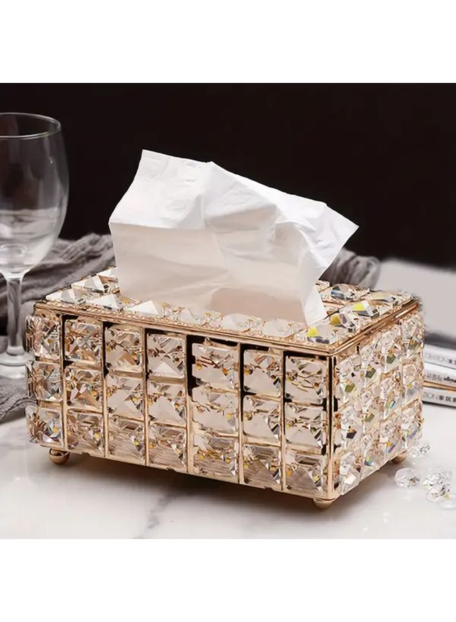 Golden Rectangle Tissue Box Cover Stainless Steel Polished Surface Commercial Toilet Paper Holder Office Home Decor Creative Paper Napkin Facial Tissue Storage Box - Image 1