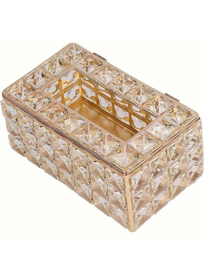 Golden Rectangle Tissue Box Cover Stainless Steel Polished Surface Commercial Toilet Paper Holder Office Home Decor Creative Paper Napkin Facial Tissue Storage Box - Image 2
