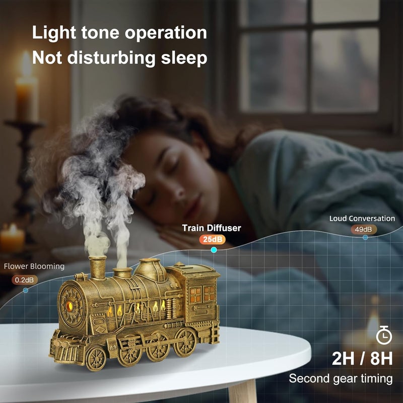 HIROGA Essential Oil Diffuser, 300ml Train Diffusers for Essential Oils Large Room,Aromatherapy Diffuser Cool Mist with 2 Light 2 Mist Mode Auto Shut-Off for Home Office Hotel - Image 5