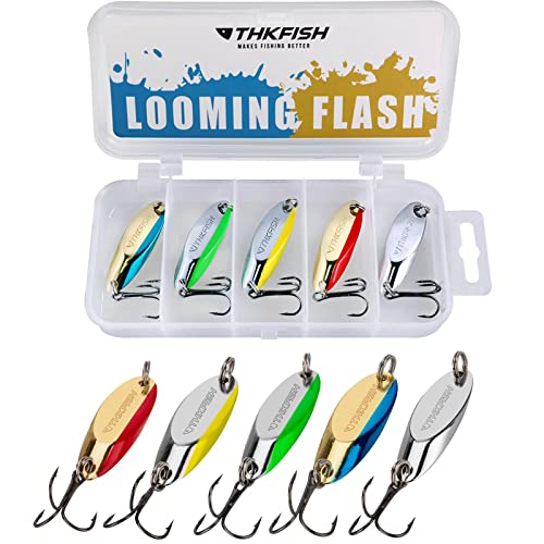 THKFISH Fishing Spoons for Trout, Pike, Bass, Crappie, Walleye - Color B 1/8oz 5pcs - Image 1