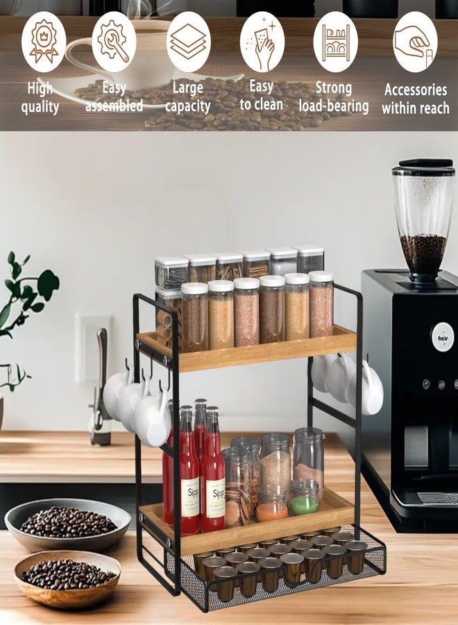 LEMIKKLE 2-Tier Coffee Station Organizer with Pod Holder and Drawer, Kitchen Countertop Organizer, Coffee Bar Accessories Station with Coffee Pod Storage, Coffee Organizer - Image 4