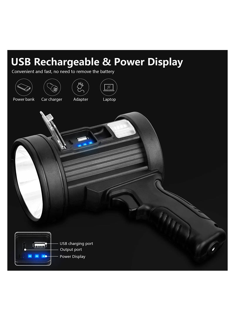 Rechargeable Super Bright 1700 High Lumens LED Spot Lights, Handheld Flashlight Large Solar Searchlight with Cob Light, 6 Modes, 4 Color Light, IPX5 Waterproof for Hunting Camping - Image 4
