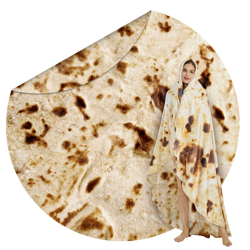 SeaRoomy Burritos Tortilla Throw Blanket Tortilla Wrap Blanket Novelty Tortilla Round Blanket Giant Tortilla Round Soft Blanket for Adults and Kids Brown 60 inchesDouble Sided