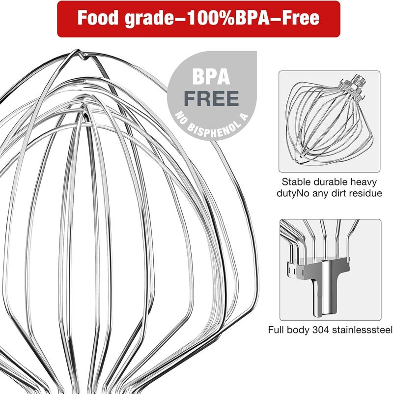 XINCAN ملحق خفق من الفولاذ المقاوم للصدأ بـ 11 سلكًا من طراز KN211WW لخلاط KitchenAid من نوع Bowl-Lift بسعة 7 كوارت، بديل خفاقة من الفولاذ المقاوم للصدأ لخلاط Kitchen Aid، آمن للغسيل في غسالة الأطباق، خفاقة للبيض والكريمة الثقيلة. - Image 4
