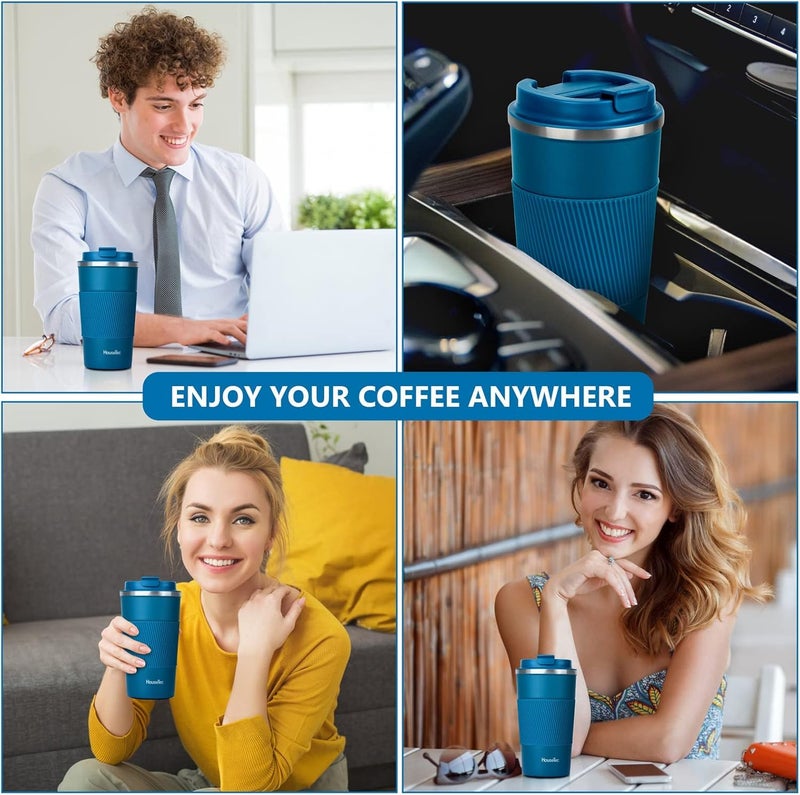 GALV Insulated Travel Coffee Mug Spill Proof Leak Proof Pobtable to Go Camping Stainless Steel Coffee Tumbler Reusable Coffee Cups with Lids Thermos for Hot and Cold Drink 475ml Blue - Image 5