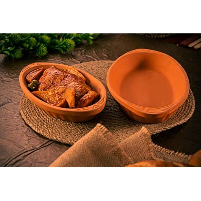 ريحني طاجن بيضاوي من الطين التراكوتا 3578 لتر للأطباق المكسيكية الهندية الكورية بمقابض آمن على الموقد غير زجاجي مصنوع يدويا صديق للبيئة - Image 4