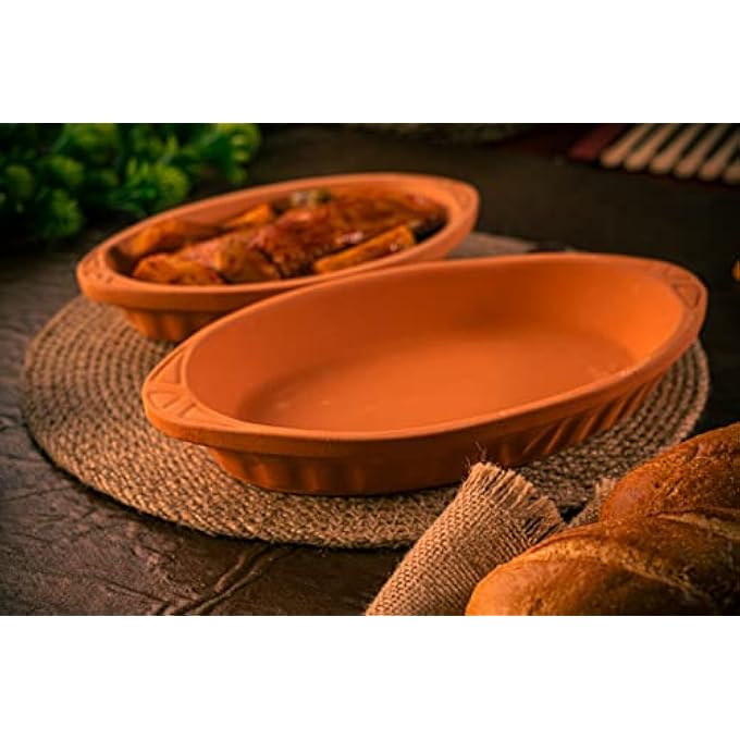 ريحني طاجن بيضاوي من الطين التراكوتا 3578 لتر للأطباق المكسيكية الهندية الكورية بمقابض آمن على الموقد غير زجاجي مصنوع يدويا صديق للبيئة - Image 3