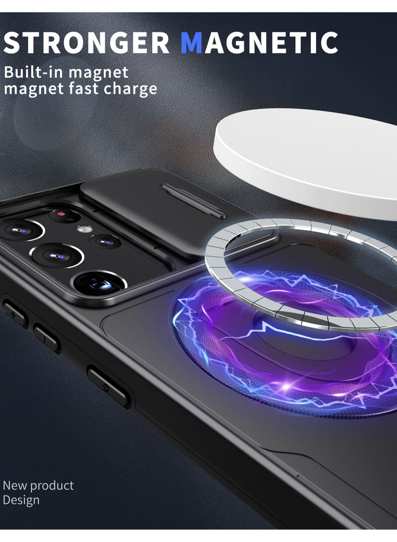 Magnetic Stand Cover Compatible for Samsung Galaxy S21 Ultra Case with Slide Camera Cover, - Image 2