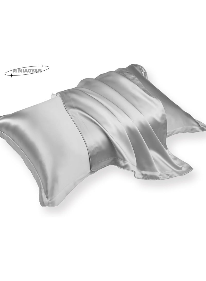 M MIAOYAN 100% Pure Mulberry Silk Pillowcase 48*72cm, Silver Grey Silky Breathable Pillow Case, Soft and Comfortable for Hair and Skin with Flanged Design Pillowcase - Image 1