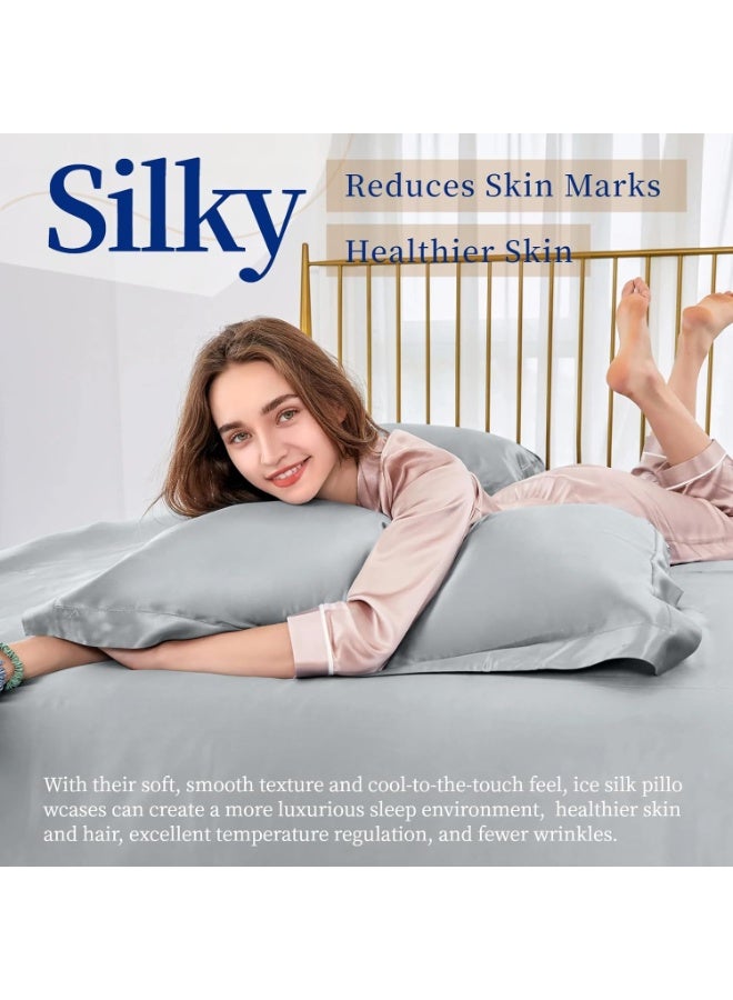 M MIAOYAN 100% Pure Mulberry Silk Pillowcase 48*72cm, Silver Grey Silky Breathable Pillow Case, Soft and Comfortable for Hair and Skin with Flanged Design Pillowcase - Image 2