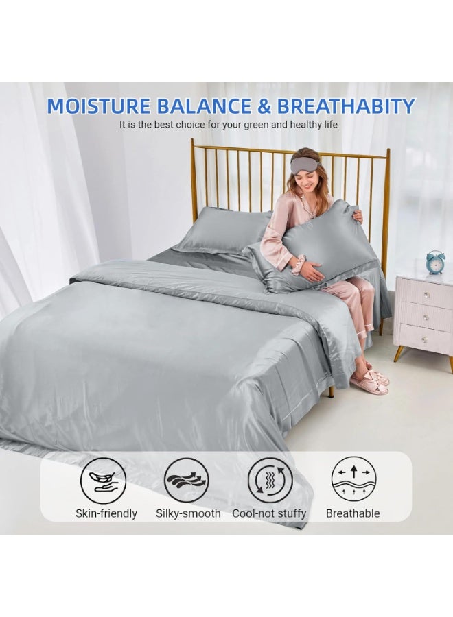 M MIAOYAN 100% Pure Mulberry Silk Pillowcase 48*72cm, Silver Grey Silky Breathable Pillow Case, Soft and Comfortable for Hair and Skin with Flanged Design Pillowcase - Image 4