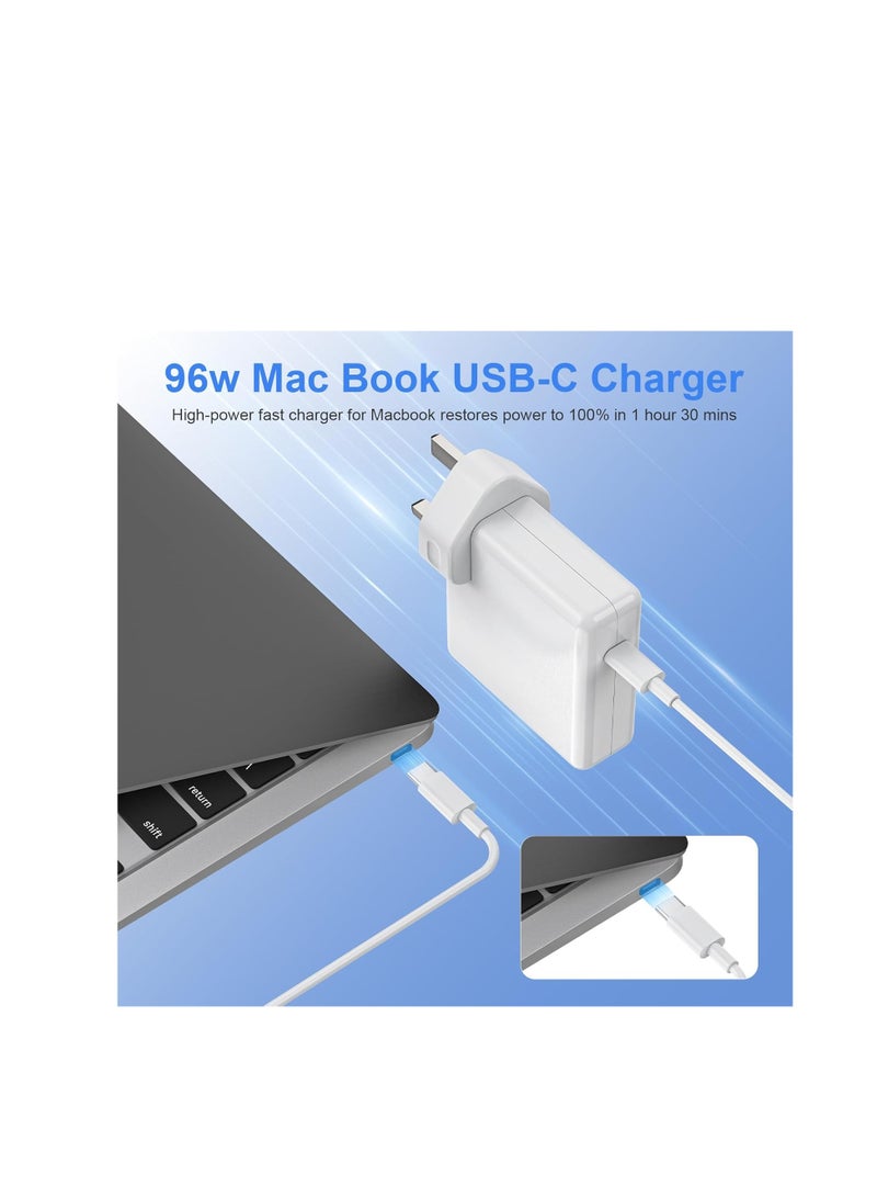 Terabyte 96W USB C Macbook Charger for MacBook Pro 13/14/16 inch 2024-2020, MacBook Air 13/15 inch 2024-2019, iPad Pro/Air 13 12.9 11 inch and More Type-C Power Adapter Charging Replacement - Image 2