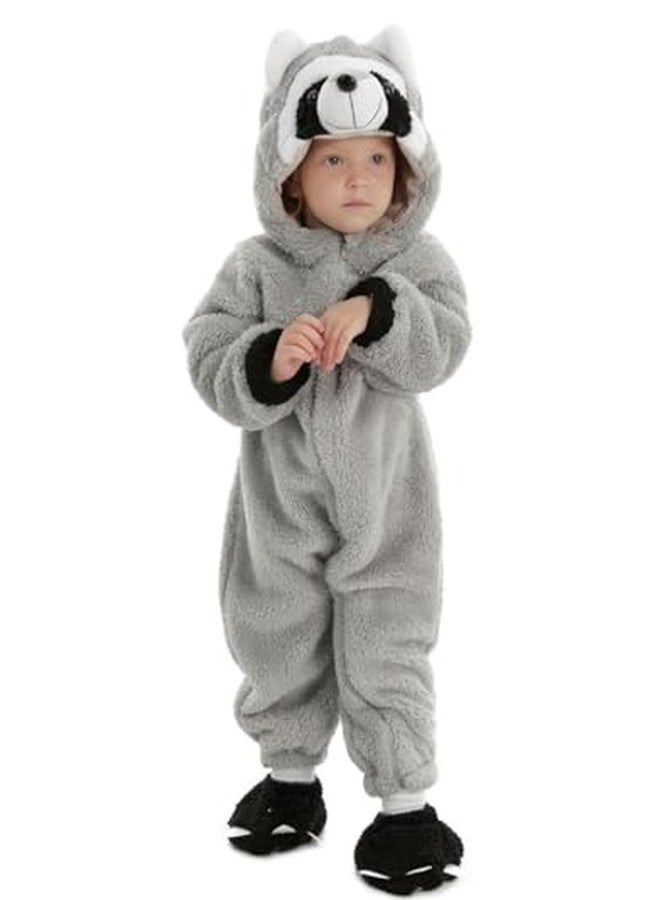 HSCTEK Toddler Raccoon Costume, Baby Animal Onesie Boys Girls, Babies Newborn Halloween Cosplay Romper Clothes Infant 4T Gray - Image 3