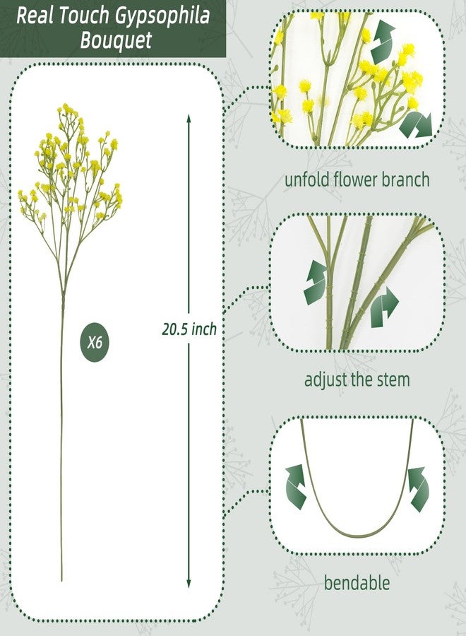 Giftmeet Yellow Babys Breath Artificial Flowers, 6 Bunches Wedding Flowers Faux Flowers for Vase, 20.5 Inch 3 Forks Gypsophila Bouquet Faux Babys Breath for Home Party, Table Centerpieces, Floral Arrangements - Image 2