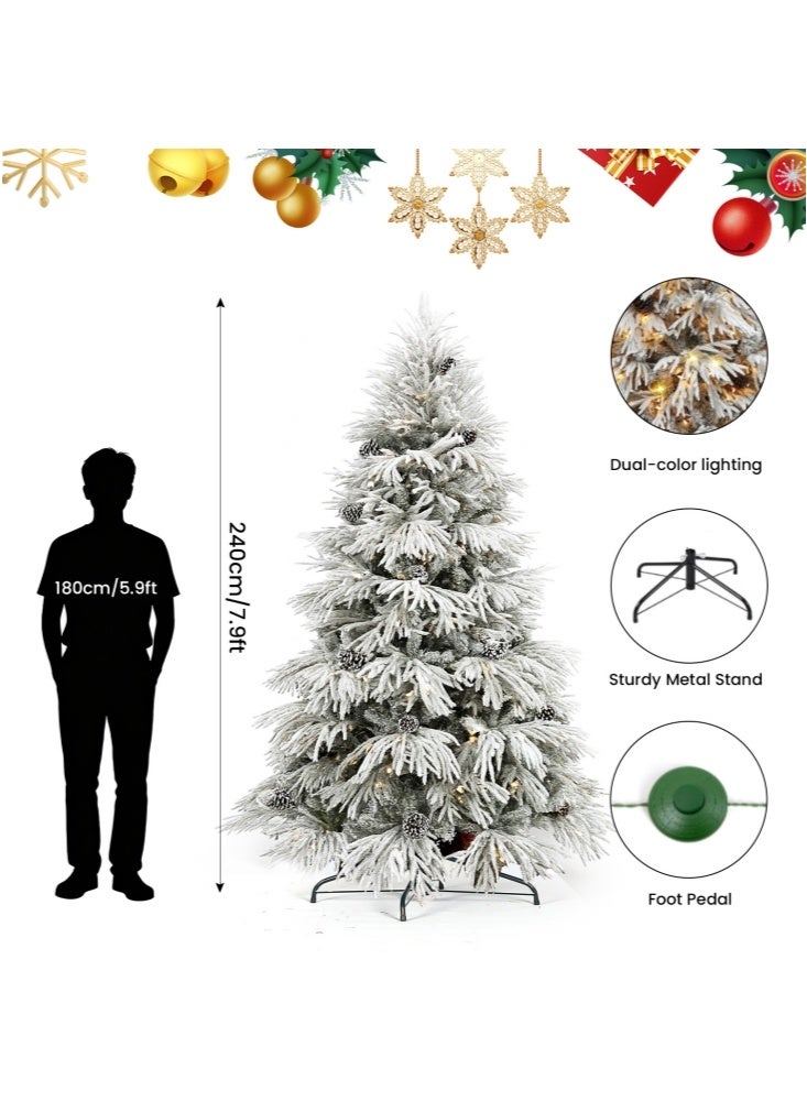 GGEROU شجرة عيد الميلاد الاصطناعية المغطاة بالثلج مسبقة الإضاءة 7.9 قدم/2.4 متر مع 1765 نصيحة من PE PVC، أبيض دافئ وأبيض بارد، سهلة التجميع، شجرة عيد الميلاد بمفاصل مع قاعدة معدنية - Image 3