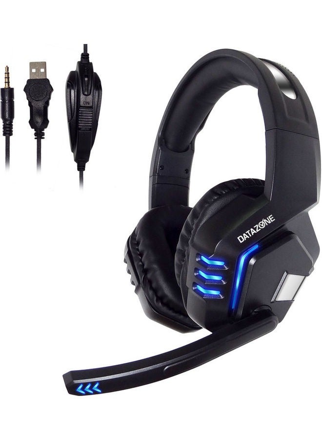 Datazone Wired Gaming Headset in Black Color with Professional Blue Lighting, Noise Cancelling, and High-Precision Surround Sound – Compatible with PS5, PS4, PC, XBOX – High Quality and Designed for Gaming Enthusiasts - Image 1