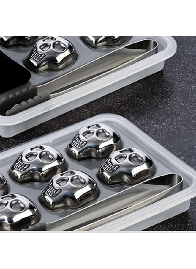 Thoraya - 4 PCS Stainless Steel Skull Head Ice Cube with Silicone Ice Clamp Stainless Steel Ice Cube for Cooling Wine Beverage - Image 1
