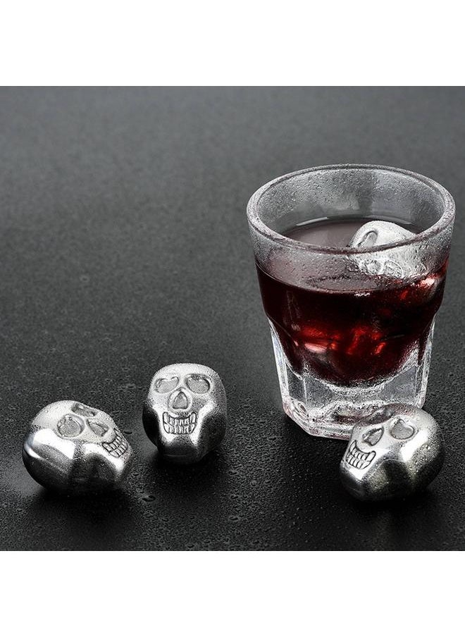 Thoraya - 4 PCS Stainless Steel Skull Head Ice Cube with Silicone Ice Clamp Stainless Steel Ice Cube for Cooling Wine Beverage - Image 1