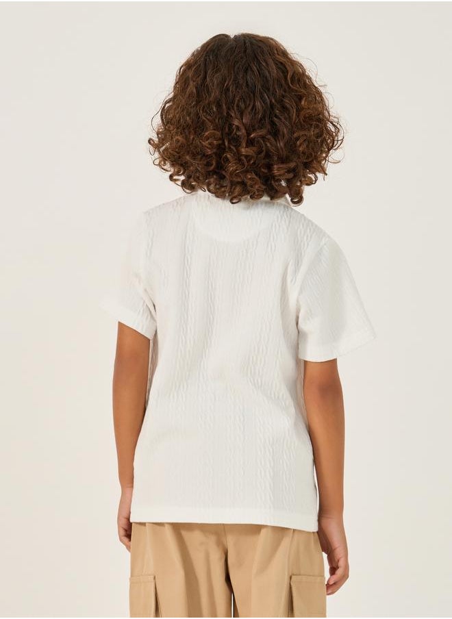 Styli - Textured Knit Short Sleeve Polo Neck T-Shirt - Image 1