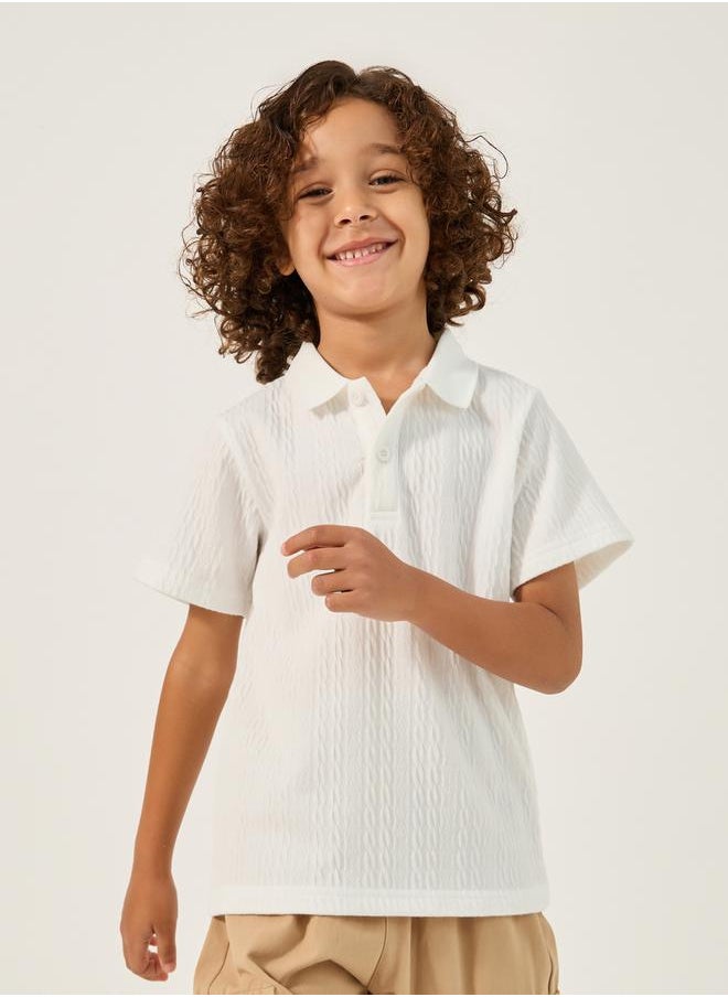Styli - Textured Knit Short Sleeve Polo Neck T-Shirt - Image 1