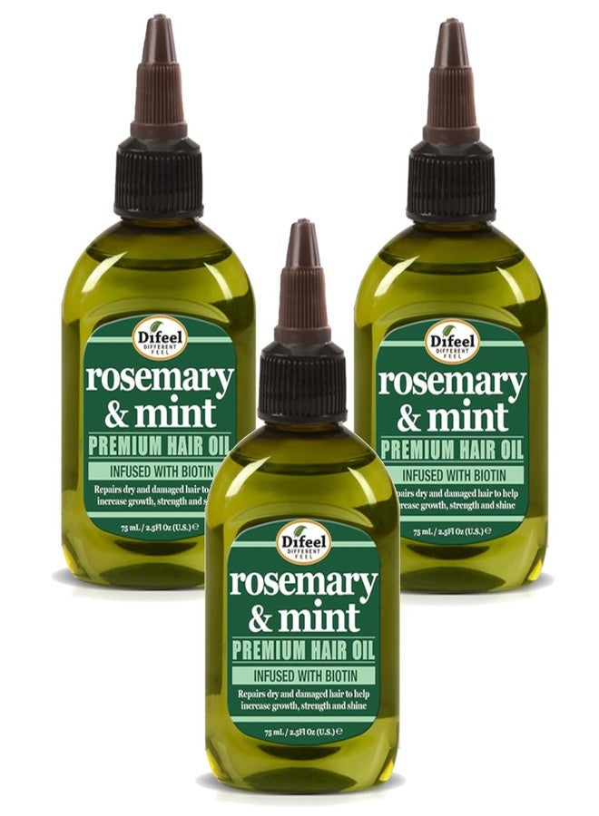 Difeel Rosemary and Mint Premium Hair Oil with Biotin 2.5 oz. (Pack of 3) - Natural Rosemary Oil for Hair Growth & Biotin - Image 1