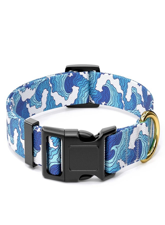 Rnivvi Dog Collar for Small Dogs, Cute Heavy Duty Adjustable Puppy Collar with Quick Release Buckle for Boy Girl & Female, Pet Accessories for Walking Running, S Length 3/4" Width, Japanese Style Wave - Image 1