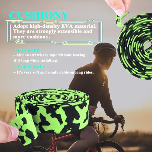 KINGOU Black & Green Camouflage EVA Road Bike Handlebar Tape Bicycle Bar Wraps - 2PCS Per Set - Image 3