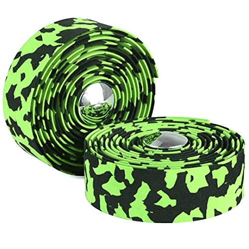 KINGOU Black & Green Camouflage EVA Road Bike Handlebar Tape Bicycle Bar Wraps - 2PCS Per Set - Image 1