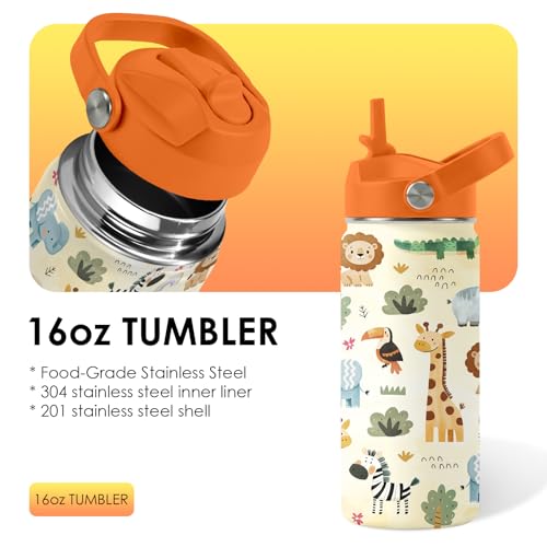xiiai 16oz Kids Wild Animal Water Bottle with Straw Lid, Stainless Steel Insulated Tumbler, Leakproof, BPA-Free, for Boys & Girls, Travel - Forest Friends Nature Lovers Birthday Gift Cup (1pc) - Image 3