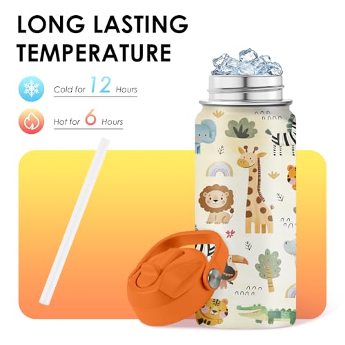 xiiai 16oz Kids Wild Animal Water Bottle with Straw Lid, Stainless Steel Insulated Tumbler, Leakproof, BPA-Free, for Boys & Girls, Travel - Forest Friends Nature Lovers Birthday Gift Cup (1pc) - Image 4