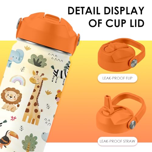 xiiai 16oz Kids Wild Animal Water Bottle with Straw Lid, Stainless Steel Insulated Tumbler, Leakproof, BPA-Free, for Boys & Girls, Travel - Forest Friends Nature Lovers Birthday Gift Cup (1pc) - Image 5
