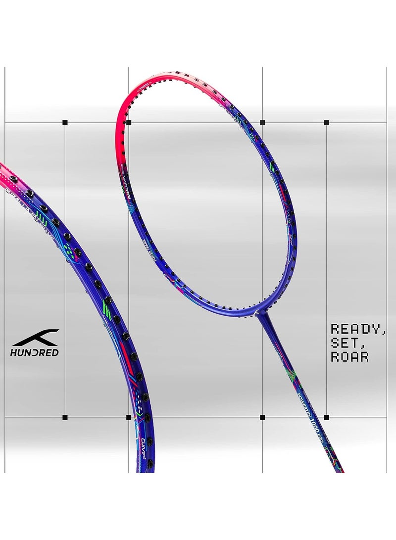 HUNDRED مضرب كرة الريشة Powertek 1000 PRO من الجرافيت مع غطاء كامل للمضرب | للاعبين المتوسطين | 95 جرام | الحد الأقصى لشد السلسلة - 26 رطلاً - Image 2