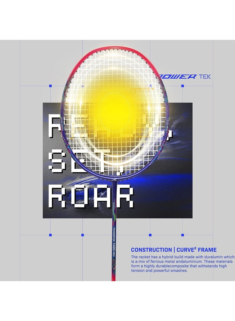 HUNDRED مضرب كرة الريشة Powertek 1000 PRO من الجرافيت مع غطاء كامل للمضرب | للاعبين المتوسطين | 95 جرام | الحد الأقصى لشد السلسلة - 26 رطلاً - Image 4