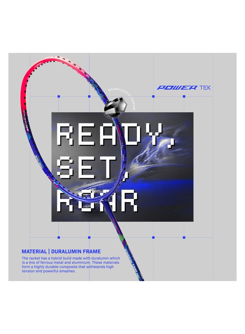 HUNDRED مضرب كرة الريشة Powertek 1000 PRO من الجرافيت مع غطاء كامل للمضرب | للاعبين المتوسطين | 95 جرام | الحد الأقصى لشد السلسلة - 26 رطلاً - Image 5
