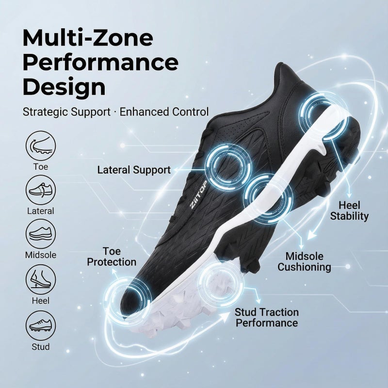 ziitop Baseball Cleats Mens Softball Cleat Turf Shoes for Men Black - Image 5