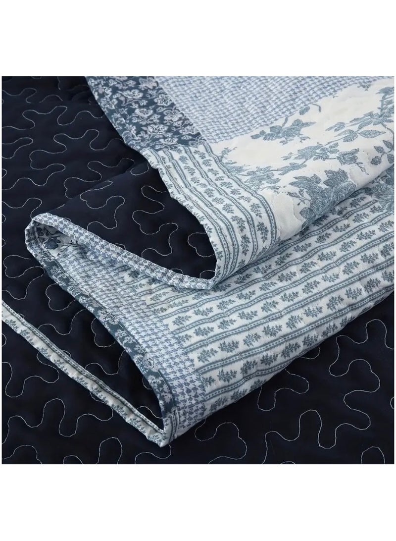 SOLOBUY Pastoral Style Quilt Bedspread Set, 3 Pieces, Queen Size(220cm*240cm), With Pillowcases (Blue, Queen)  - Image 2