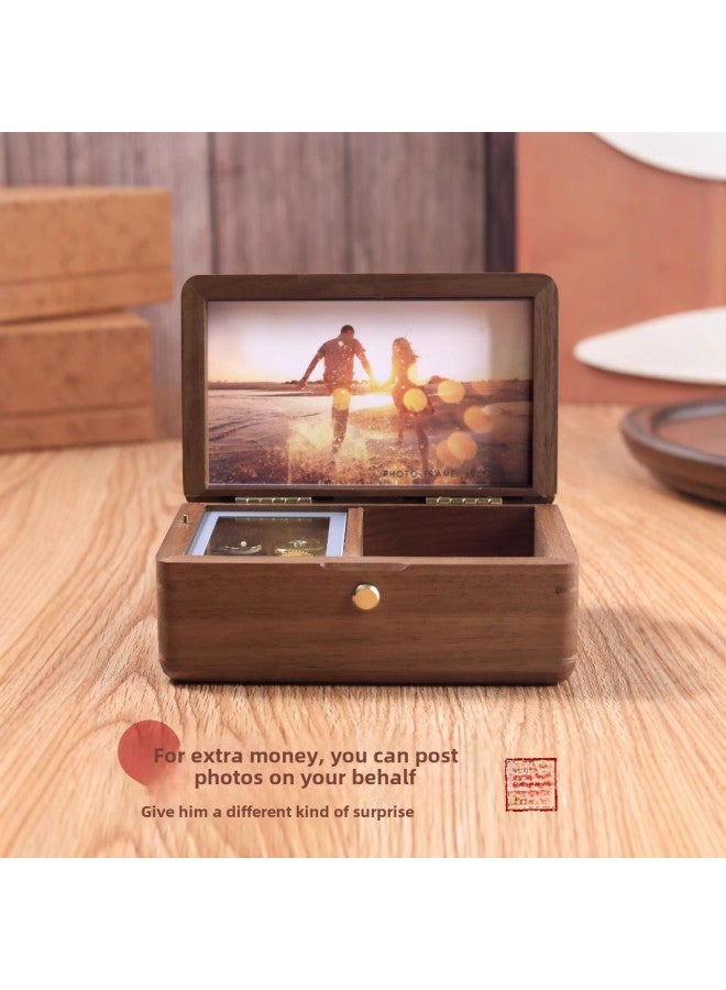DIY Print Photo Wooden Jewelry Box Music Box Birthday Gift For Girlfriend Creative Music Box-Color:Walnut (J277A)-ring Flannel-Dimensions:Music: Happy Birthday To You  - Image 2